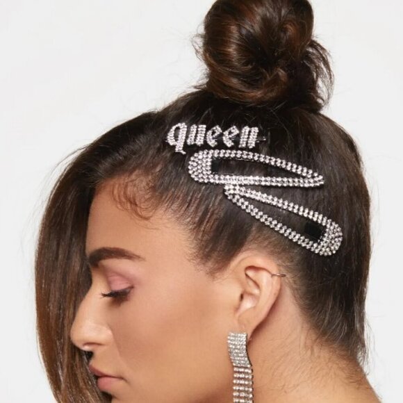New Kitsch X Justine Marjan Rhinestone Bobby Pins QUEEN DAMN VIBES BOSS BADASS - Picture 9 of 10